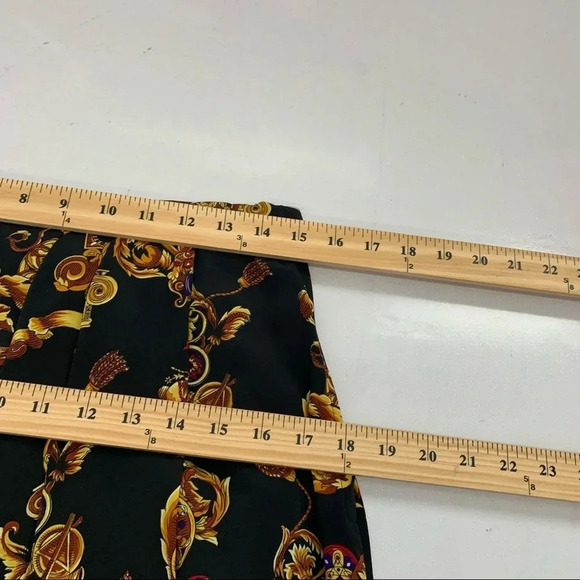 CK Midi Skirt 12 Faux Wrap Black Gold Floral Print Classic Whimsy Goth Office// - Picture 10 of 11